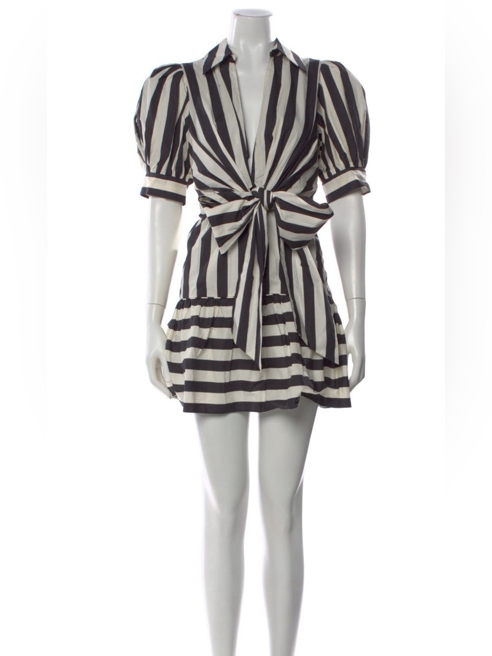 Rare Alice + Olivia Black & White Striped Tie-Front Mini Dress